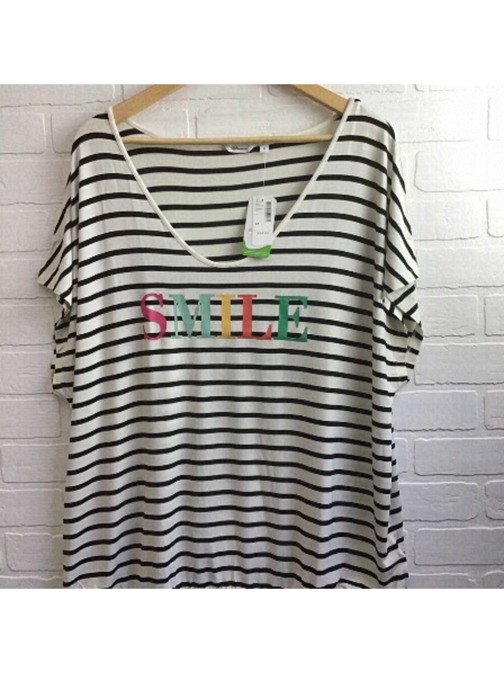 Reitmans shirt striped jersey blue white soft Smile spring summer plussize